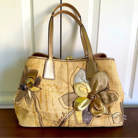 Coach Handbags - Coach basket woven, floral shoulder bag, W18”H10”